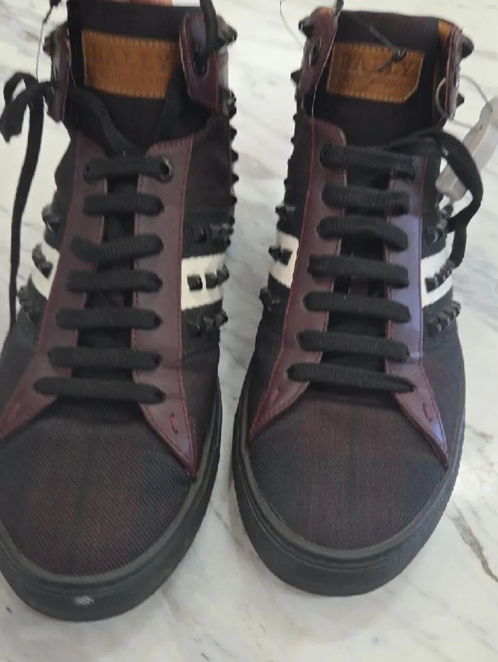 Bally Men's High-Top Studded Sneakers - Black and Burgundy